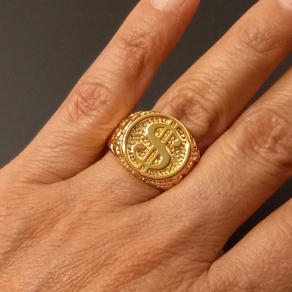 Cash Sign Men Ring Gold Layered/Oro Laminado NWOT